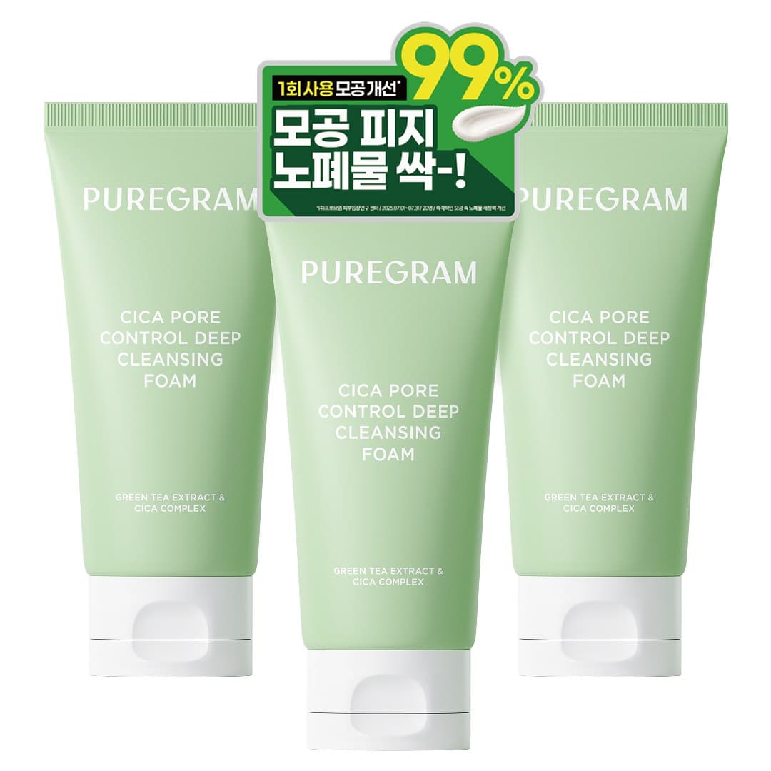 2+1 출시하자마자 1위 퓨어그램 모공이별 딥클렌징폼 제주 그린티 저자극 폼클렌징 120ml, 3개, 120ml