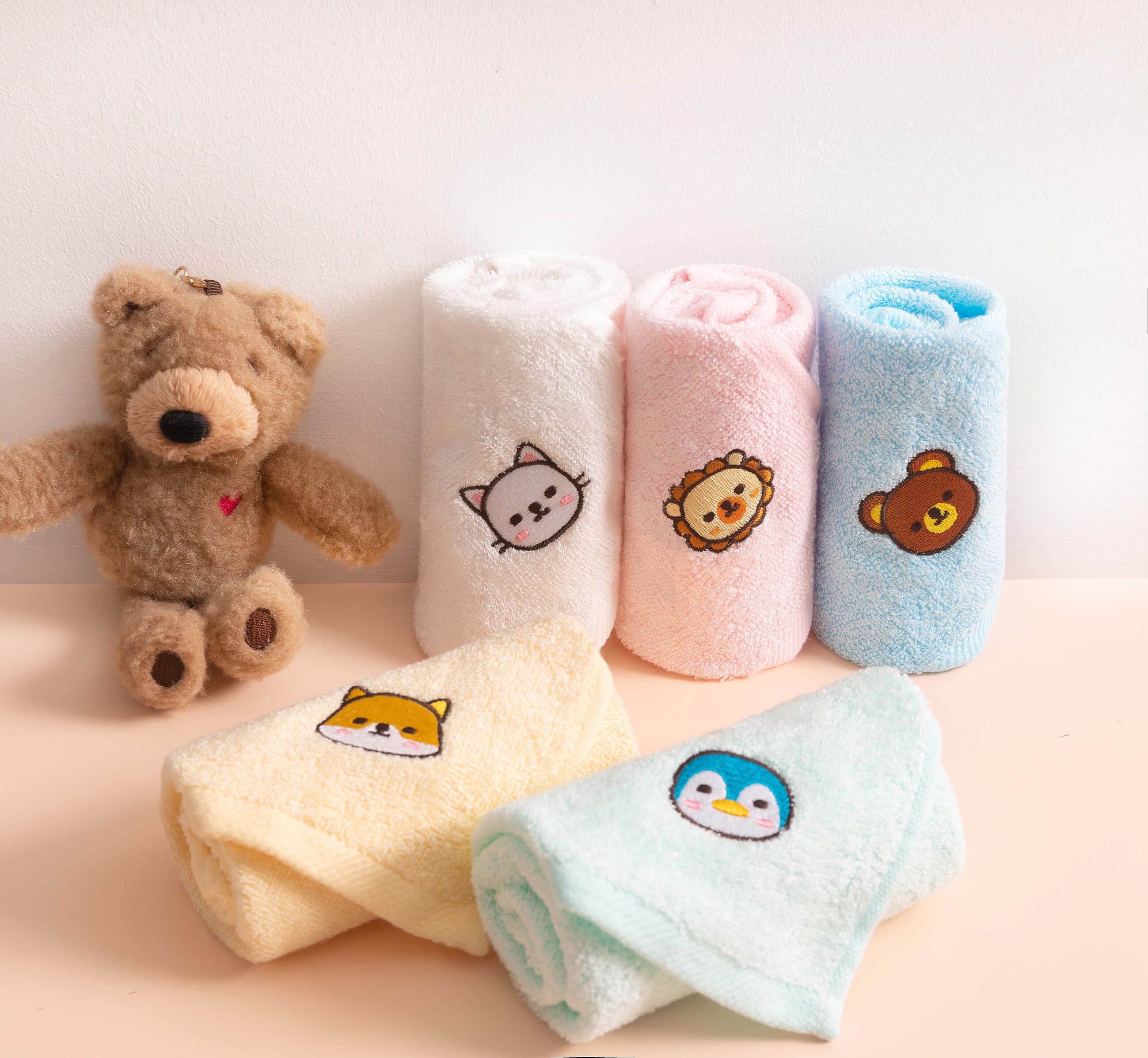 코멧 홈 대나무섬유 캐릭터 고리수건 5P