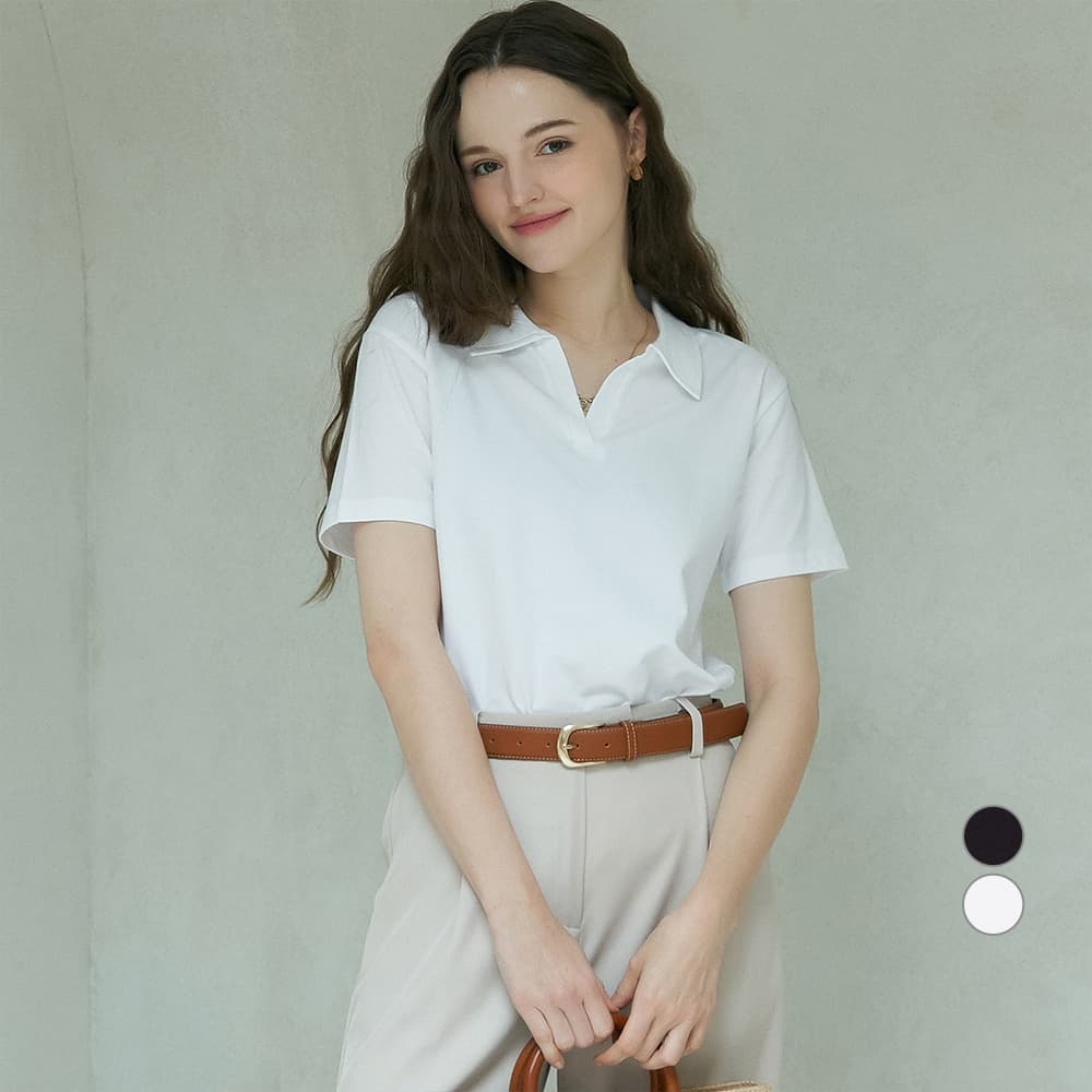 ELLE PARIS 여성용 브이넥 카라 반팔 티셔츠