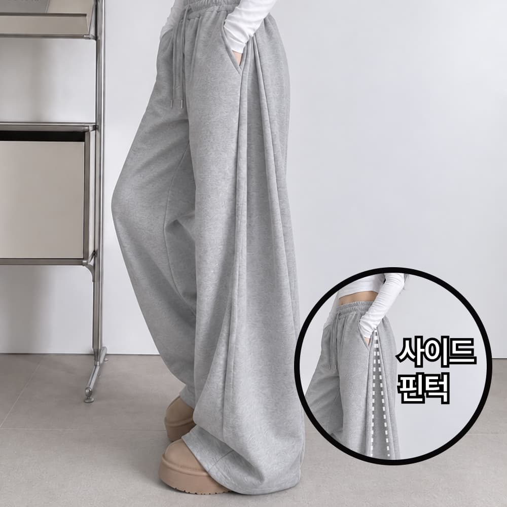 핏노블 체형커버 여성 사이드 핀턱 와이드 팬츠 트레이닝 바지