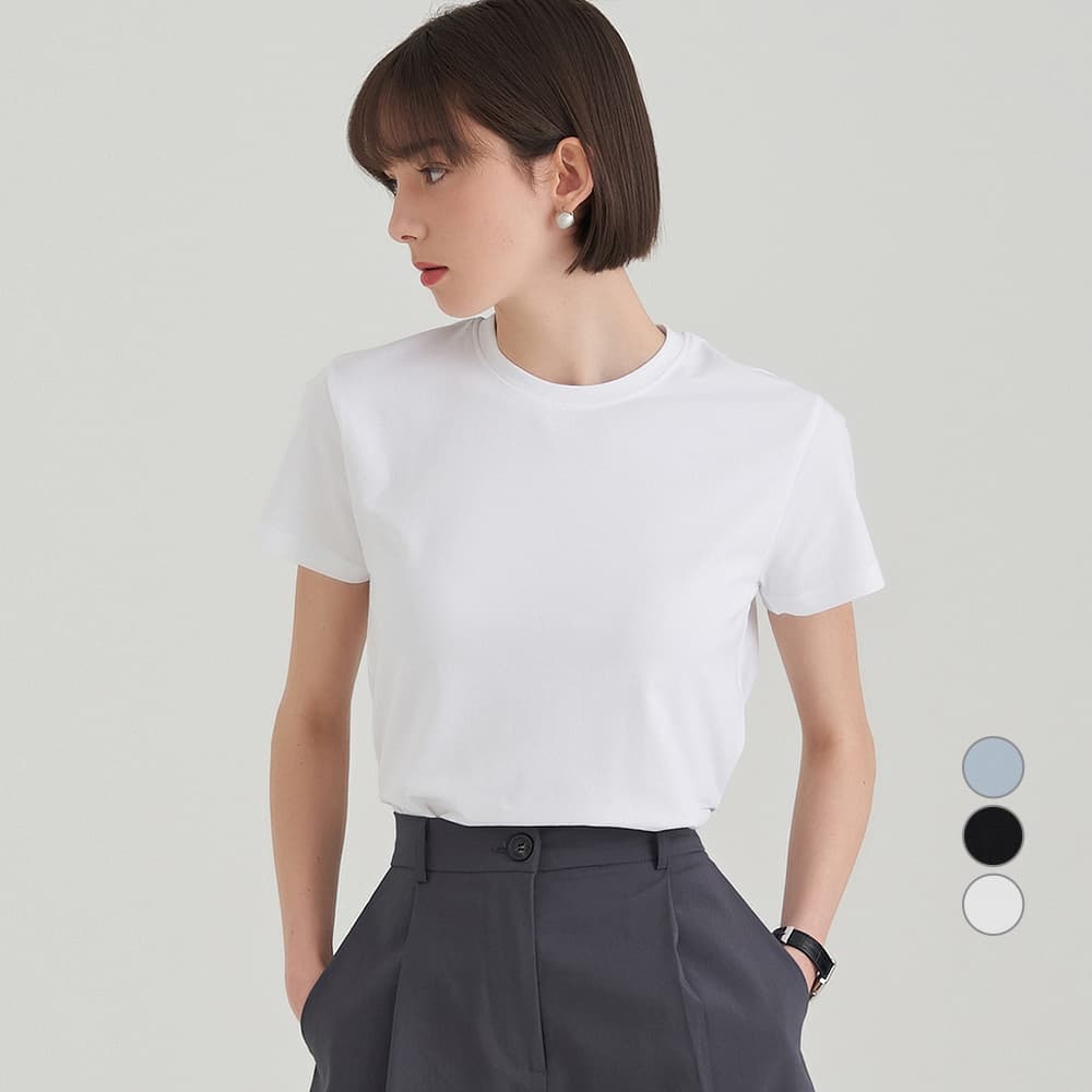 ELLE PARIS 여성용 통기성 슬림핏 라운드넥 반팔 티셔츠